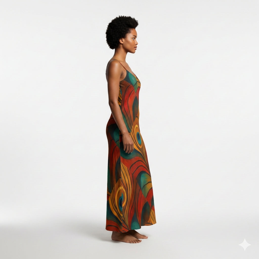 Bias Slip Dress Yellow Peacock Flower