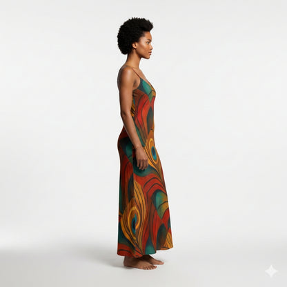 Bias Slip Dress Yellow Peacock Flower