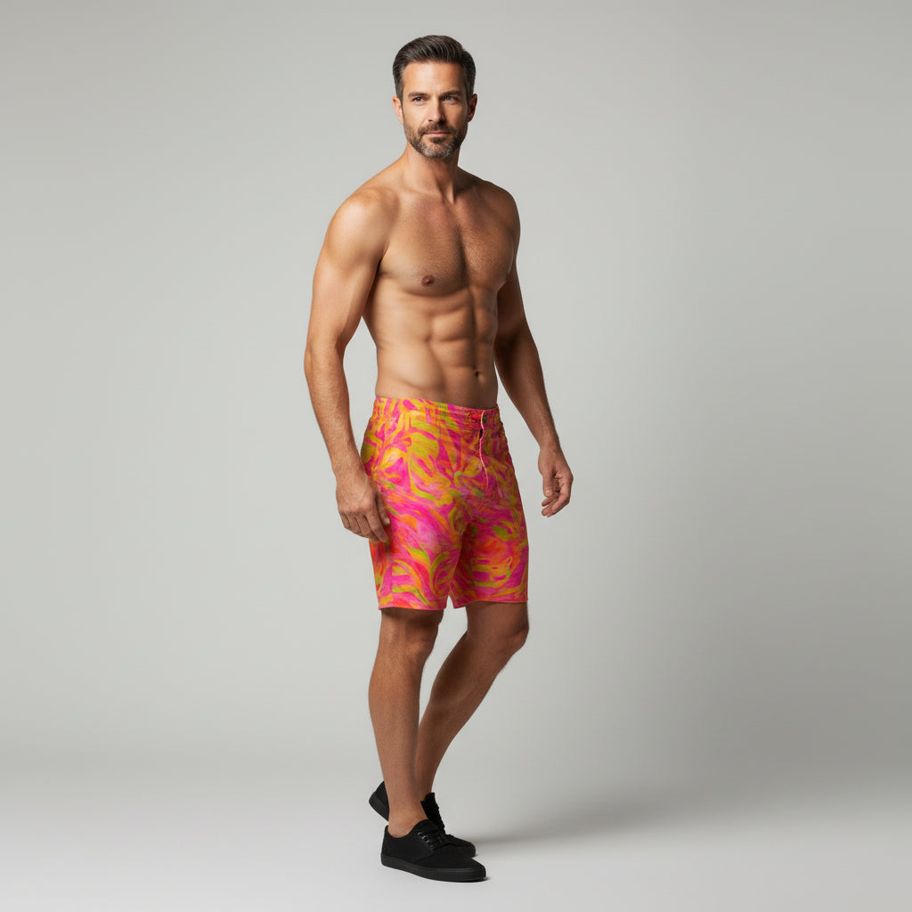Board Shorts (7" Inseam) in Lightweight Cotton Poplin Pink Noodles