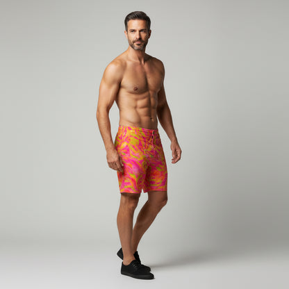 Board Shorts (7" Inseam) in Lightweight Cotton Poplin Pink Noodles