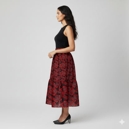 Red Rose Tiered Skirt