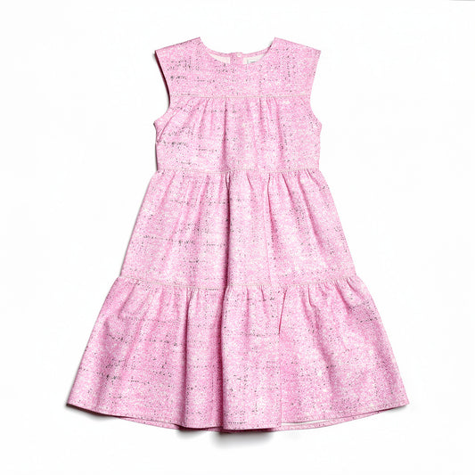 Ruffle Dress without Lining in Lightweight Cotton Poplin – Lilac Floral Speckle