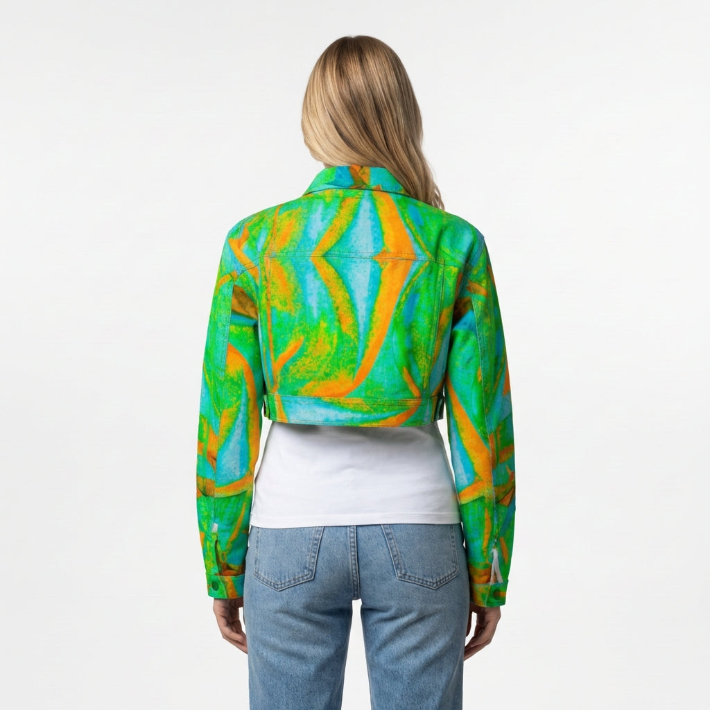 Cropped Jean Cotton Jacket Palm Tree Island