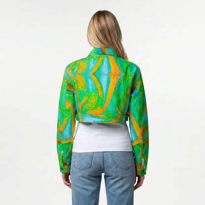 Cropped Jean Cotton Jacket Palm Tree Island