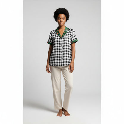 White & Black Buffalo Check Pajama Top