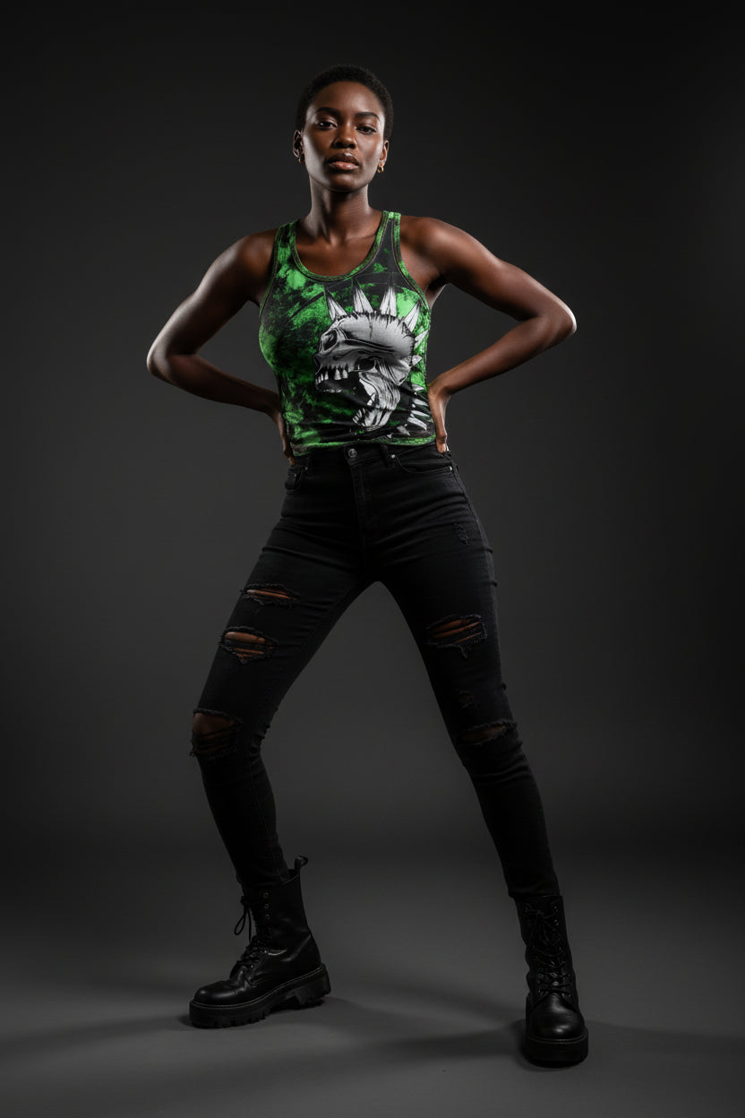 Green Punk Skull Tank