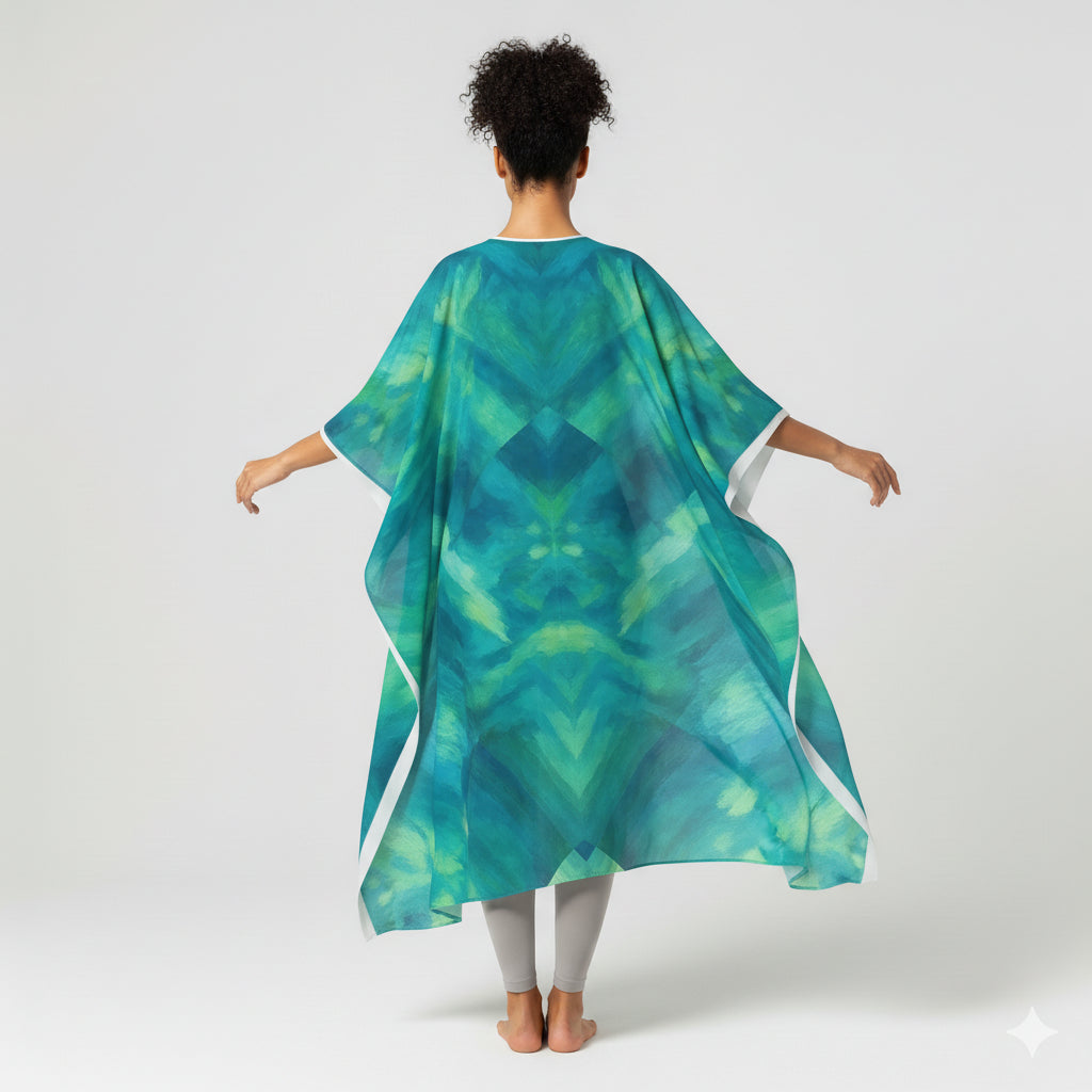Caftan Turquoise Watercolors in Lightweight Organic Cotton Voile
