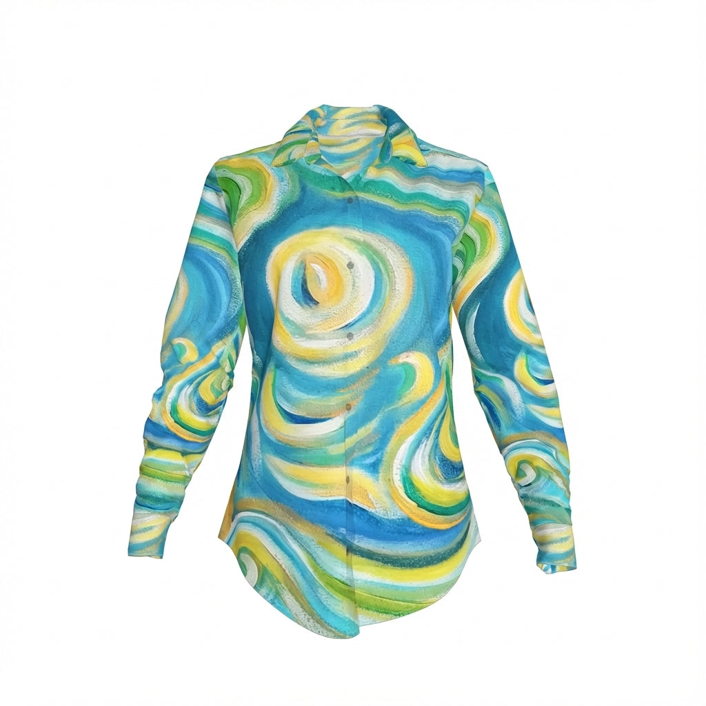 Women's Button Front Shirt Sea Swirls