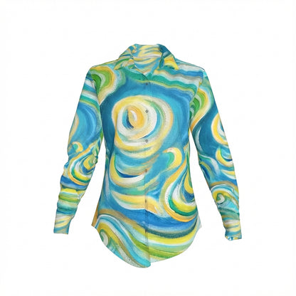 Women's Button Front Shirt Sea Swirls