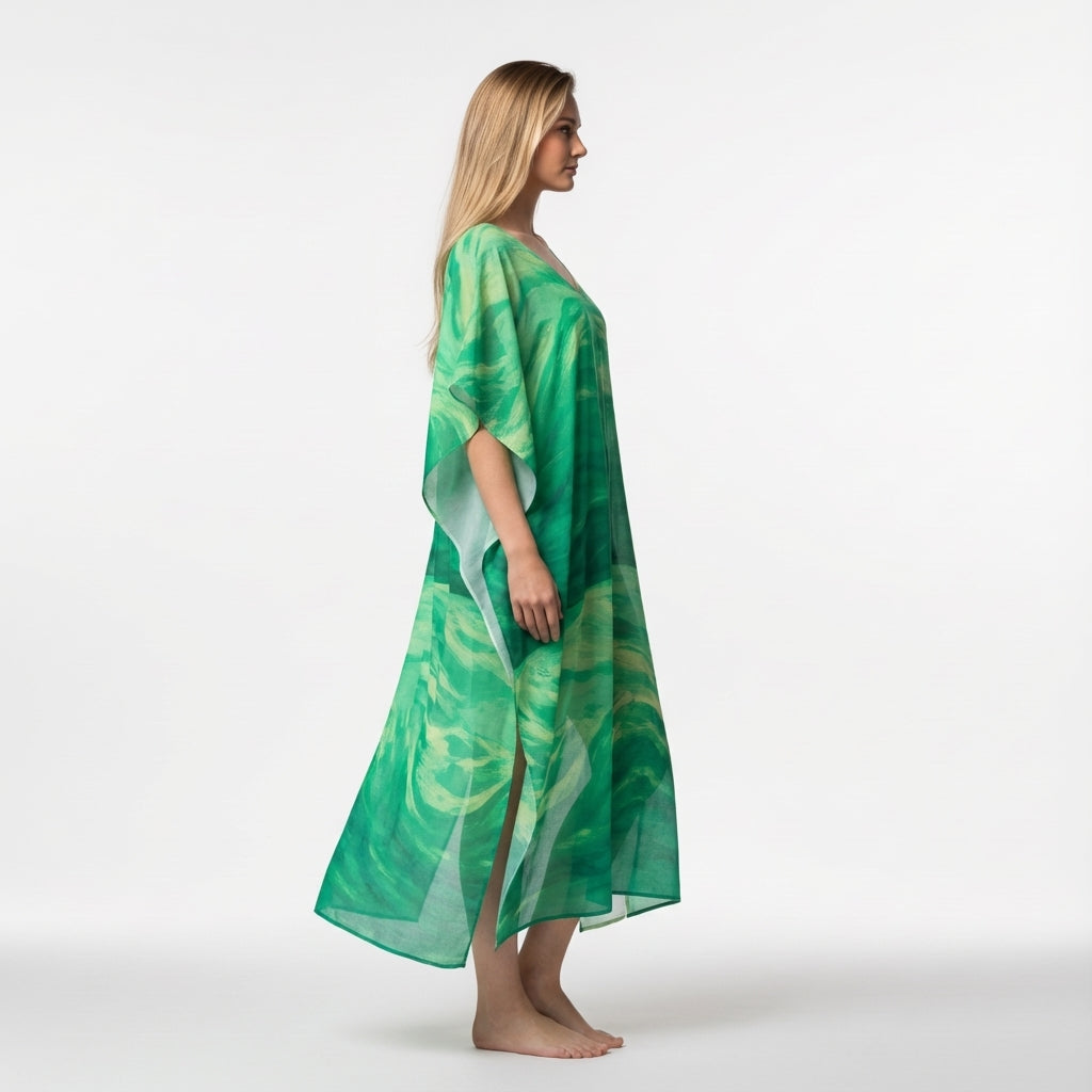 Caftan Water Arcs in Lightweight Organic Cotton Voile