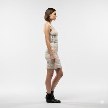 Racerback Tank Mini Dress in Cotton Jersey – Pastel Stripe