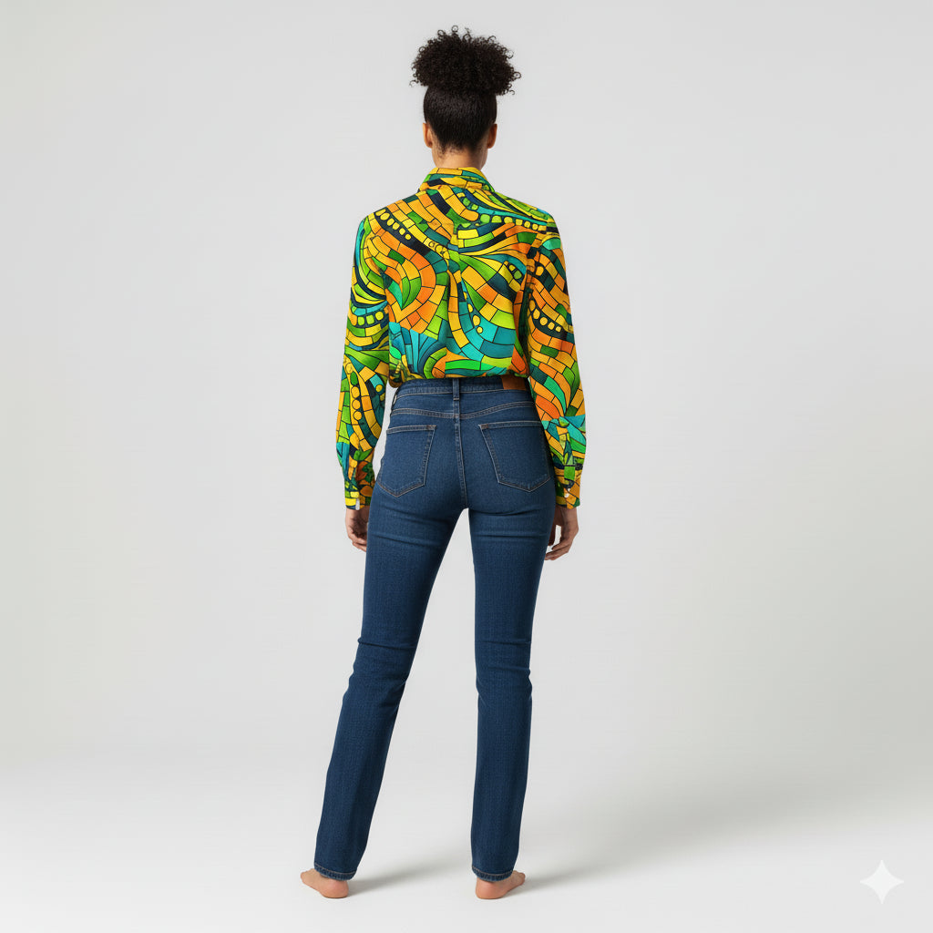 Women's Front Button Shirt Mosaic 11