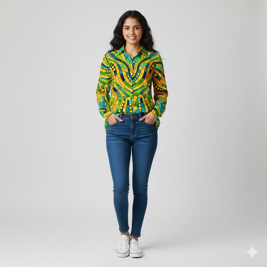 Women's Front Button Shirt Mosaic 11