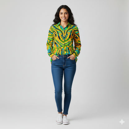 Women's Front Button Shirt Mosaic 11