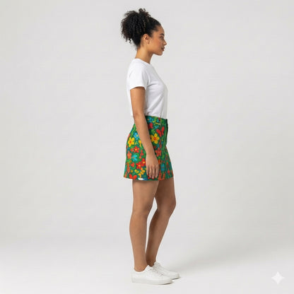Denim Mini Skirt Butterfly Flowers