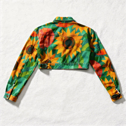 Cropped Jean Cotton Jacket Sunflowers