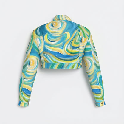 Cropped Jean Jacket Sea Swirls