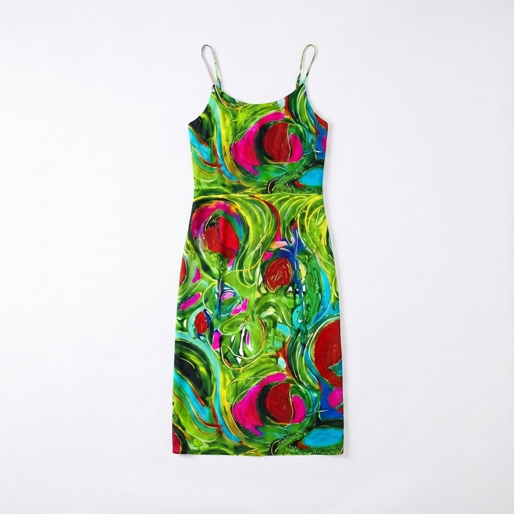 Bias Slip Dress Pink Water Lilies
