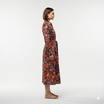 Button Front Shirt Dress Red Flower Bed