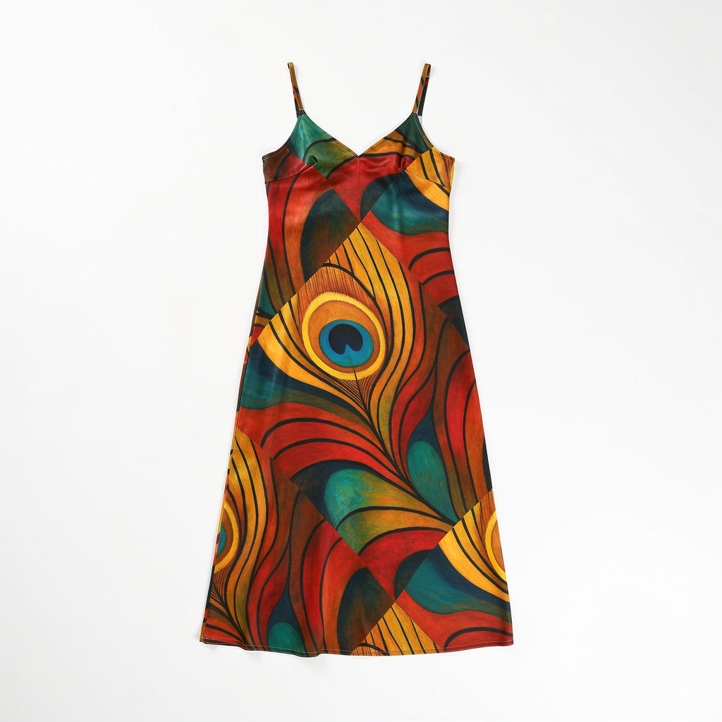 Bias Slip Dress Yellow Peacock Flower