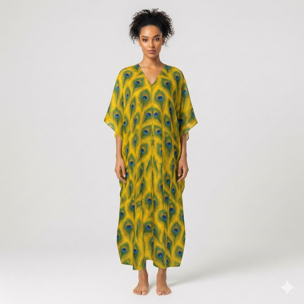 Caftan Yellow Flowers in Organic Cotton Voile