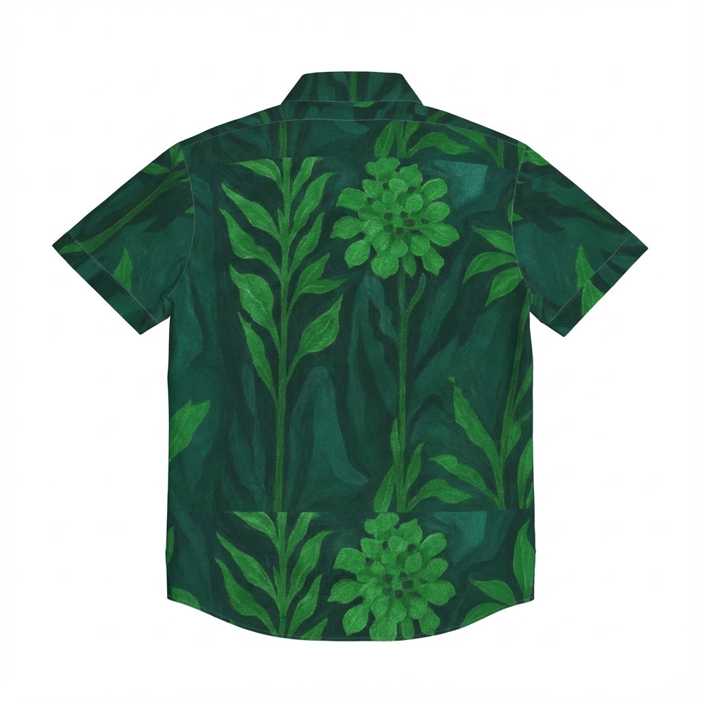Men's Dress Shirt Green Flowers - Short Sleeve