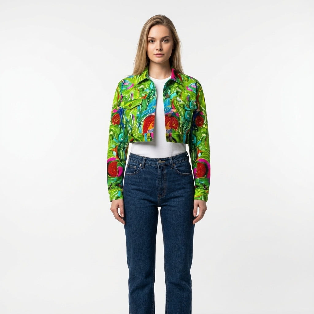 Cropped Jean Cotton Jacket Water Lilies 2