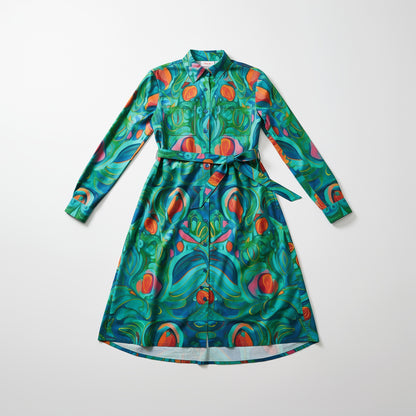 Button Front Shirt Dress Floral Swamp in Lightweight Cotton Poplin