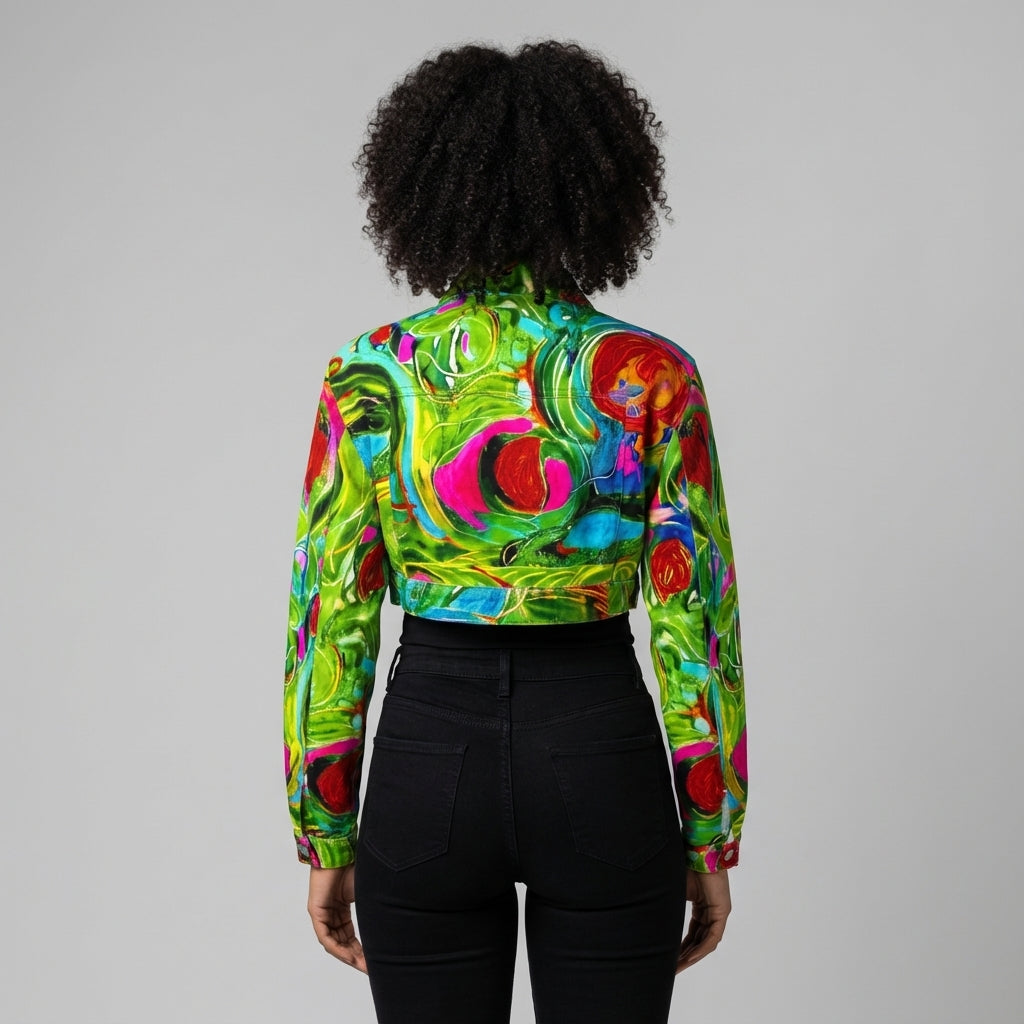 Cropped Jean Cotton Jacket Water Lilies 2