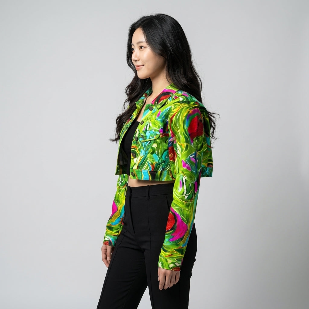 Cropped Jean Cotton Jacket Water Lilies 2
