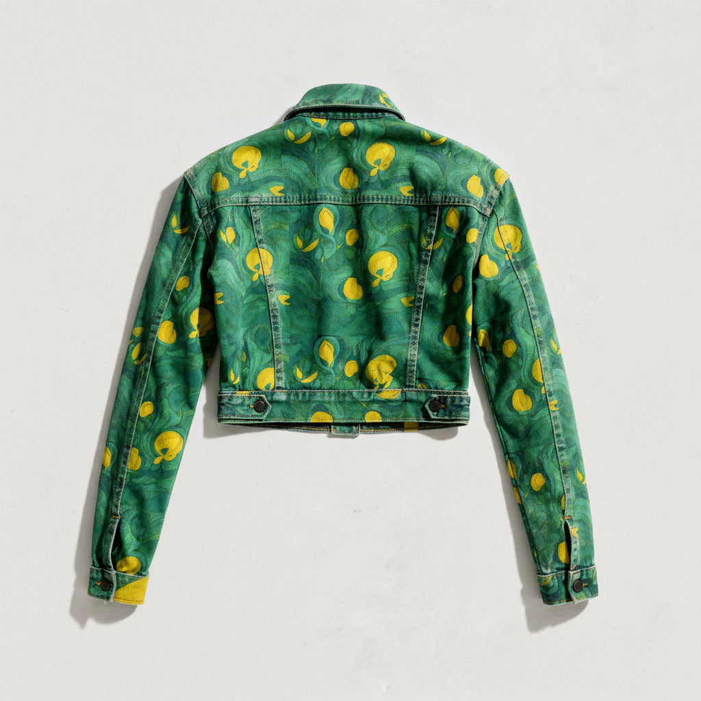 Cropped Jean Cotton Jacket Yellow Flowers