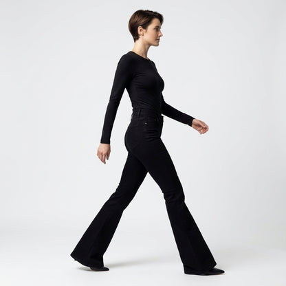 Bell Bottom Jeans in Star Print Heavyweight Stretch Denim