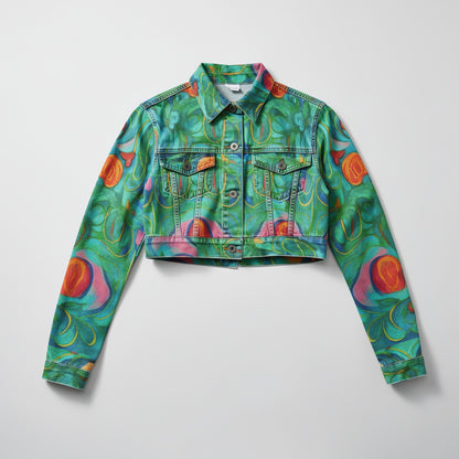 Cropped Jean Cotton Jacket Floral Swamp
