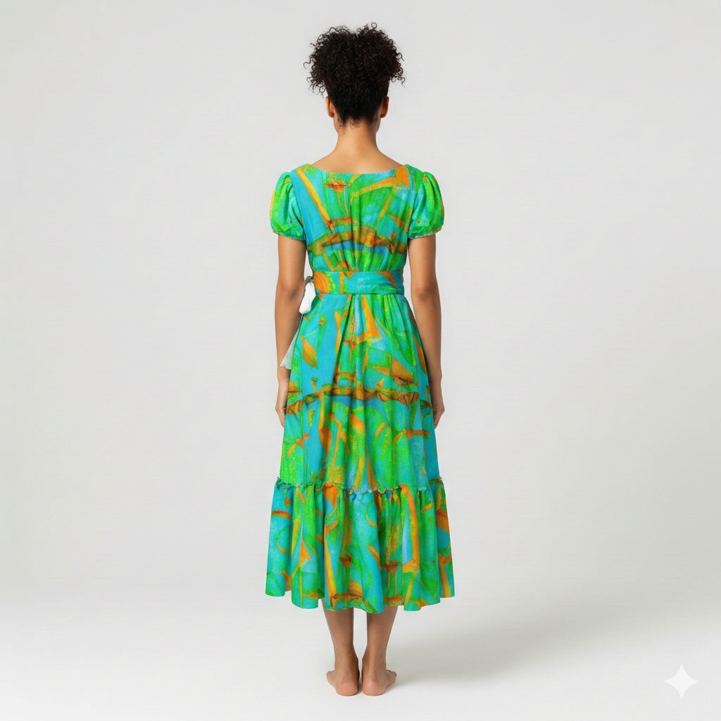 Ruffle Hem Dress Palm Tree Island