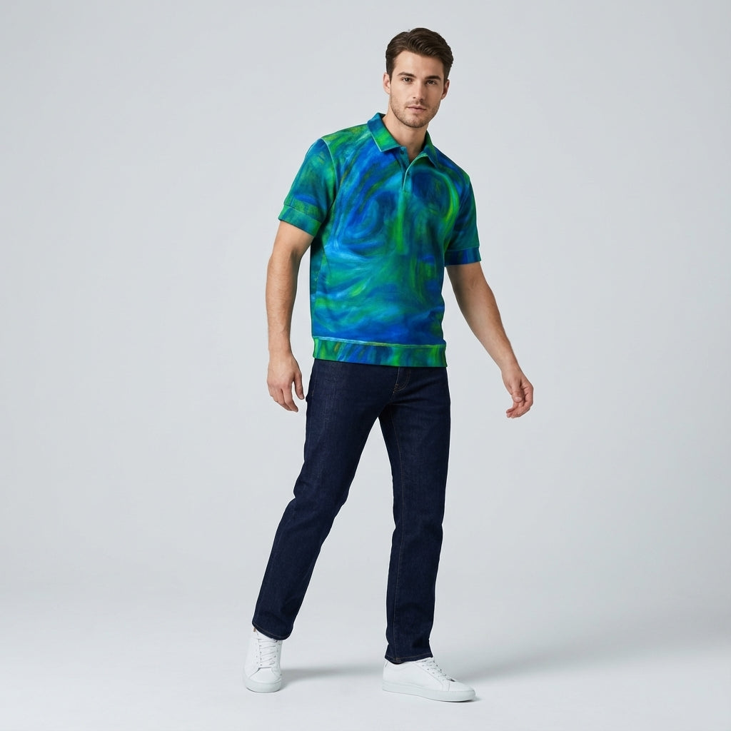 Polo Shirt with V Neck  Blue Moon