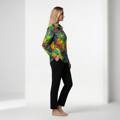 Button Front Shirt in Lightweight Cotton Poplin Green Jungle