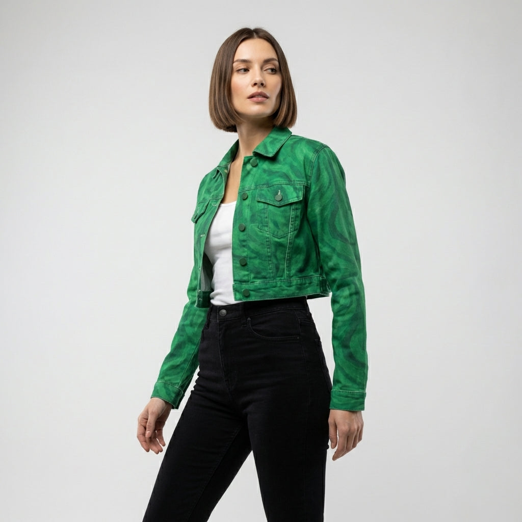 Cropped Jean Cotton Jacket Dark Green Noodles