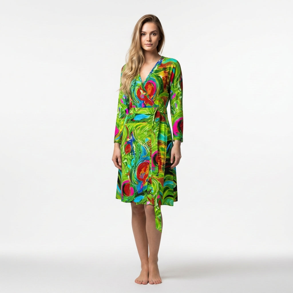 Wrap Dress Pink Water Lilies – Traditional Jersey Wrap Dress