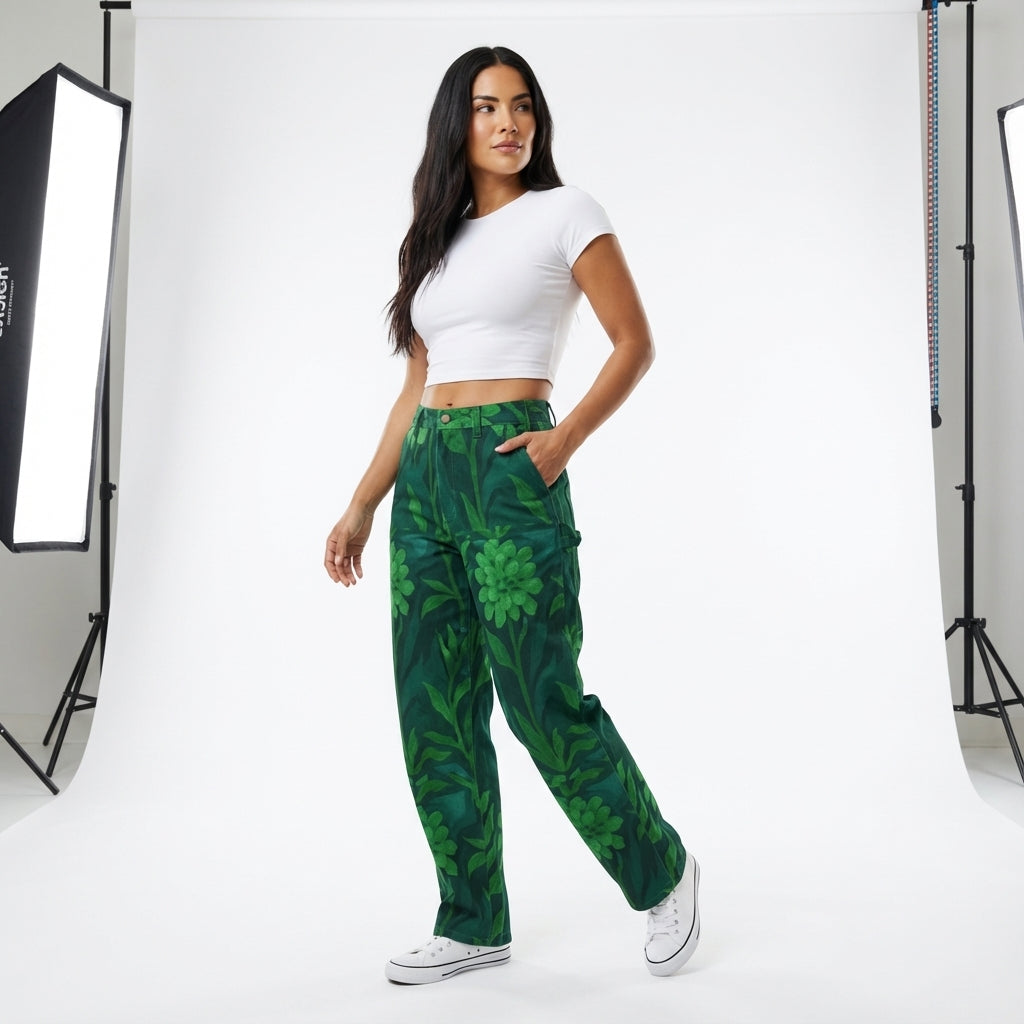 Carpenter Pants Green Flowers 