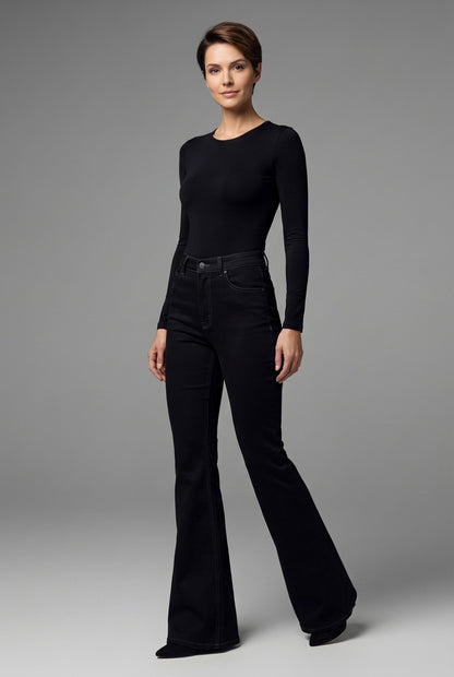 Bell Bottom Jeans in Star Print Heavyweight Stretch Denim