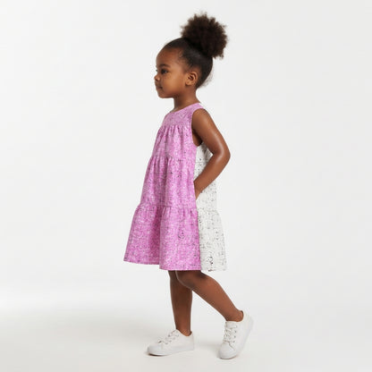 Ruffle Dress without Lining in Lightweight Cotton Poplin – Lilac Floral Speckle