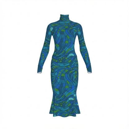 Sarong Maxi Turtleneck Body Con Dress Mosaic 11
