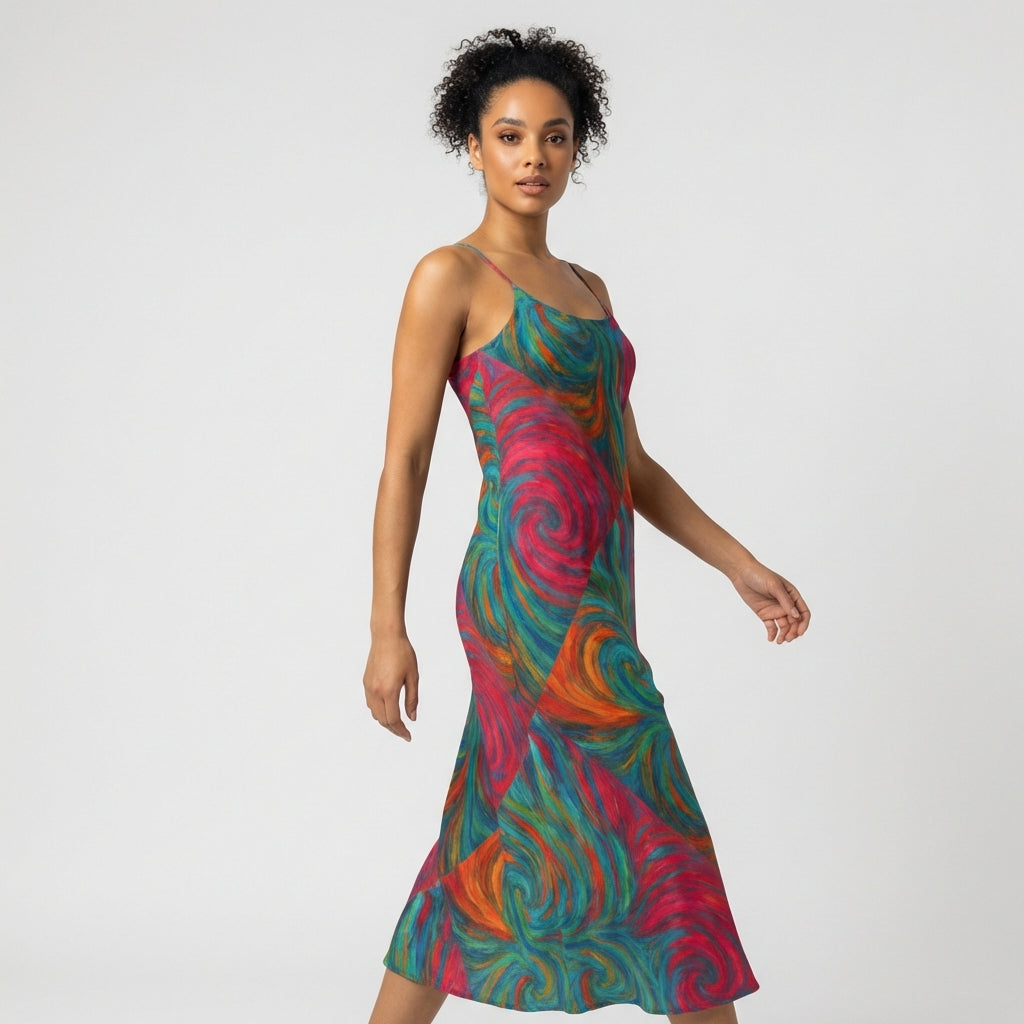 Bias Slip Dress Rainbow Swirls