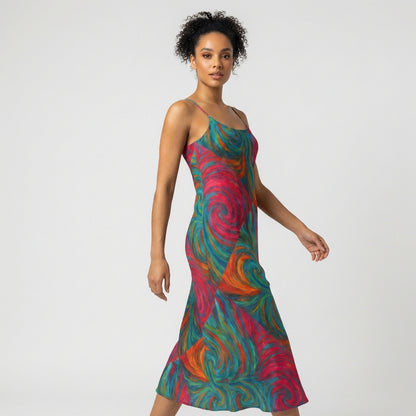 Bias Slip Dress Rainbow Swirls