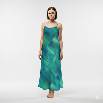 Bias Slip Dress Turquoise Watercolors