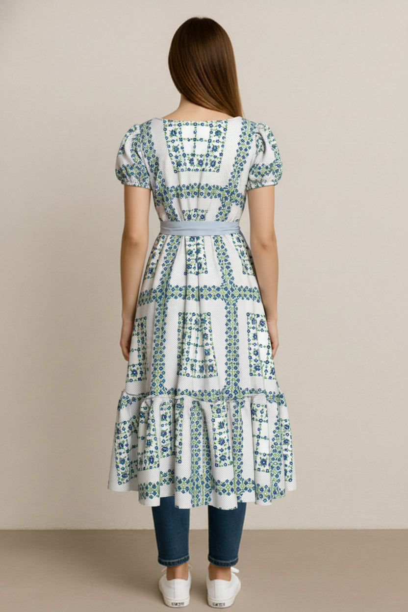 Ruffle Hem Dress in Pima Cotton Poplin