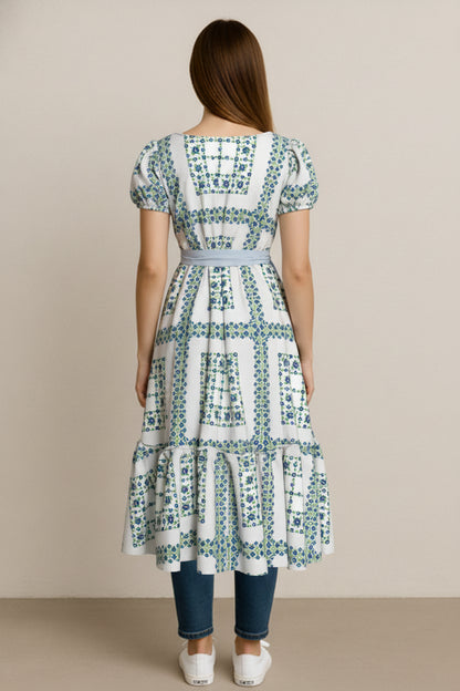 Ruffle Hem Dress in Pima Cotton Poplin