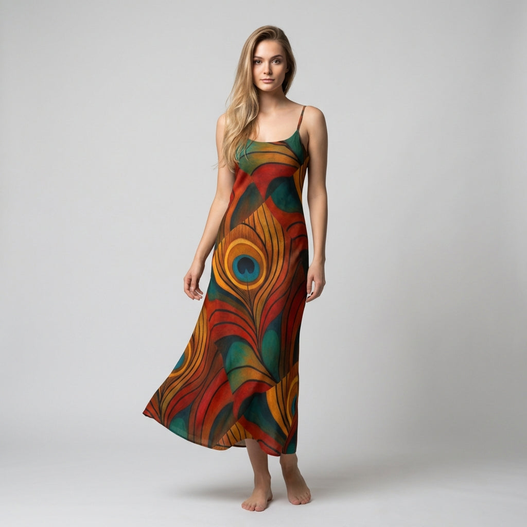 Bias Slip Dress Yellow Peacock Flower