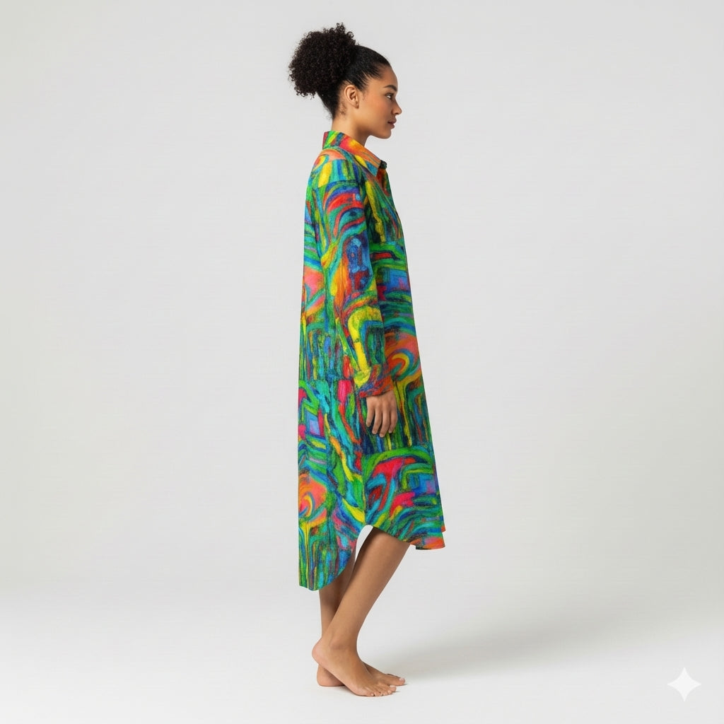  Long Sleeve Shirt Dress Green Jungle
