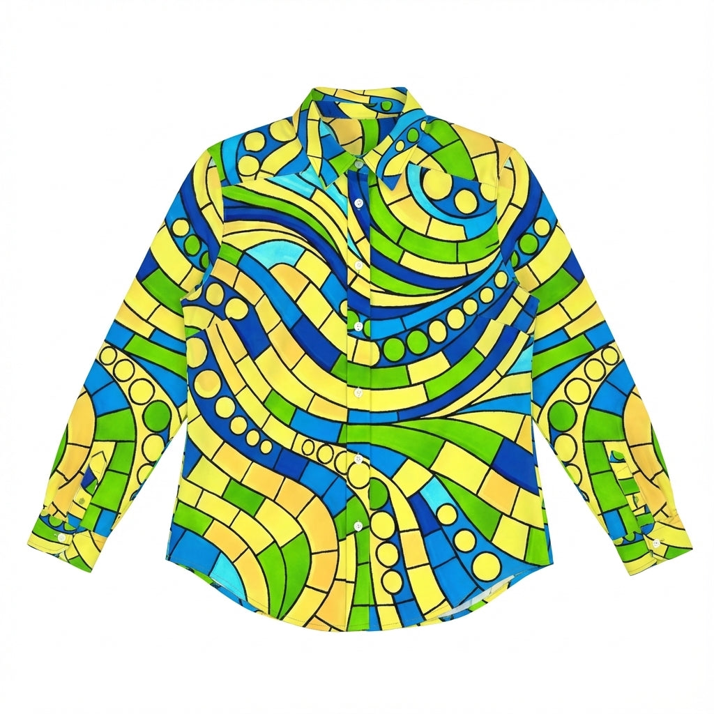 Women's Button Front Shirt Mosaic 4 – Organic Cotton Voile